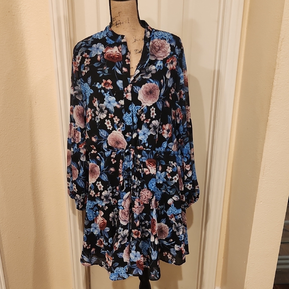 Long-Sleeved Floral Print Women's Dress